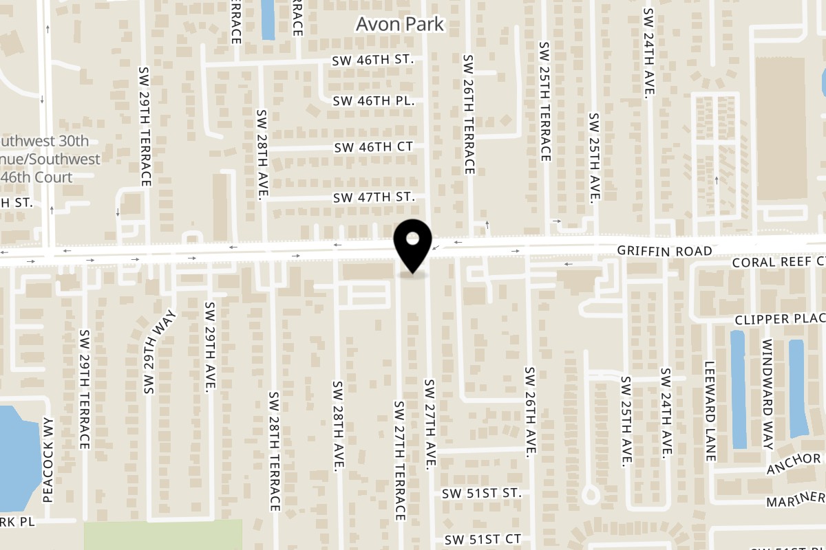 Map showing the location of Pepe's Street Tacos on Wheels on 2700 Griffin Rd in Fort Lauderdale